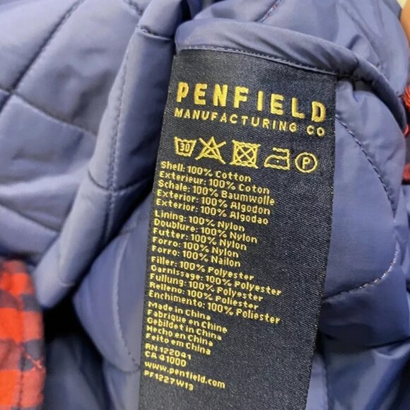 Penfield Mens Quilted Flannel Shirt Jacket size L Red Blue Button Up - Picture 3 of 3